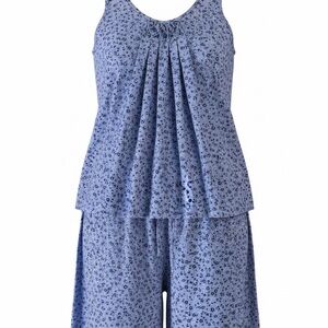 Liz Claiborne Purple Floral Pleated Tank & Shorts Pajama Set